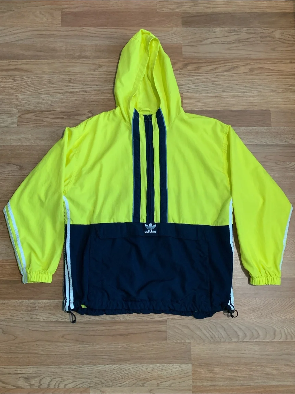 adidas Neon Yellow & Navy Anorak Windbreaker Hoodie
